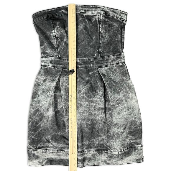 Vintage Y2K French Connection Denim Charcoal Gray Acid Wash Strapless Dress Sz 8 - Picture 4 of 13